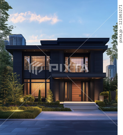 住宅イメージ　モダンな一戸建て 121863271