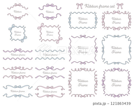 リボンのフレームのベクターイラストセット 線画 りぼん 飾り リボンのフレームのベクターイラストセット 線画 りぼん 飾り 121863439