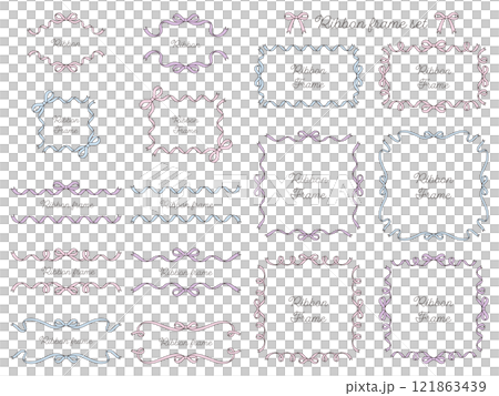 リボンのフレームのベクターイラストセット 線画 りぼん 飾り リボンのフレームのベクターイラストセット 線画 りぼん 飾り 121863439