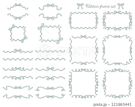 リボンのフレームのベクターイラストセット　線画　りぼん　飾り　ミント 121863441