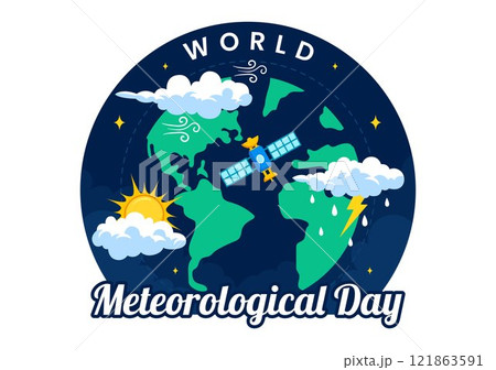 World Meteorological Day Vector Illustration on 23 March, Featuring Earth Map, Meteorology Science, and Weather Research in a Flat Style Background 121863591