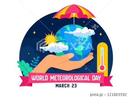 World Meteorological Day Vector Illustration on 23 March, Featuring Earth Map, Meteorology Science, and Weather Research in a Flat Style Background World Meteorological Day Vector Illustration on 23 March, Featuring Earth Map, Meteorology Science, and Weather Research in a Flat Style Background 121863592
