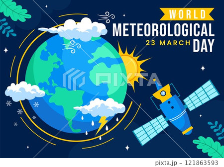 World Meteorological Day Vector Illustration on 23 March, Featuring Earth Map, Meteorology Science, and Weather Research in a Flat Style Background World Meteorological Day Vector Illustration on 23 March, Featuring Earth Map, Meteorology Science, and Weather Research in a Flat Style Background 121863593