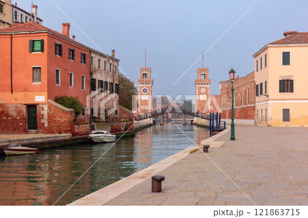 Stone towers of the old arsenal, Venice, Italy 121863715