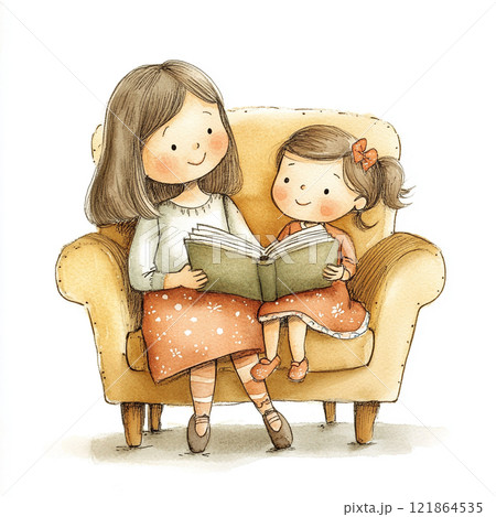 子供に絵本の読むお母さん 121864535