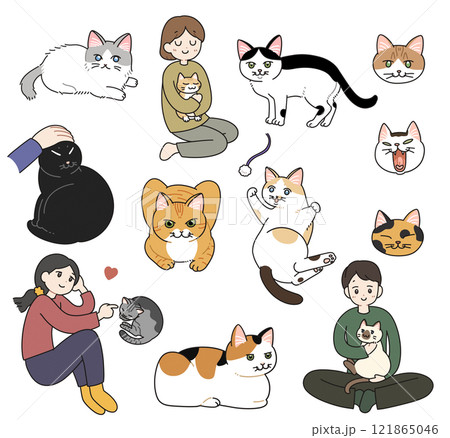 様々なポーズの猫種と人間の全身セット 121865046