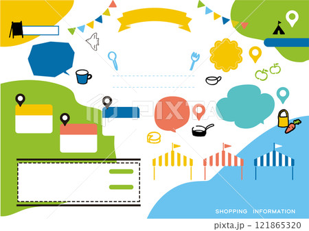 可愛いマルシェ アウトドアイベントのデザインフレーム　ベクターイラストセット 121865320