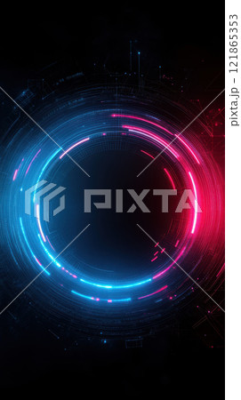 Futuristic circular design with blue and red lights 121865353