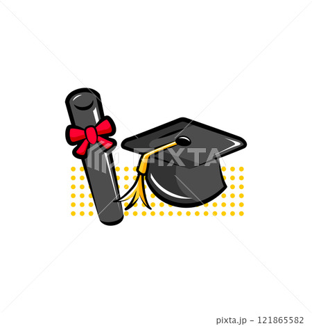 卒業｜使える季節行事素材シリーズ(春)｜ポップなワンポイントイラスト 121865582