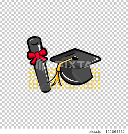 卒業｜使える季節行事素材シリーズ(春)｜ポップなワンポイントイラスト 121865582