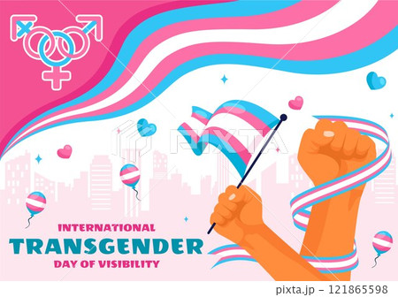 International Transgender Day of Visibility Vector Illustration on March 31, featuring Transgender Pride Flags and Symbols in a Celebratory Background 121865598