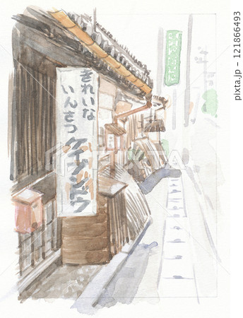 中山道御嵩宿の街道沿いのお店と看板 121866493
