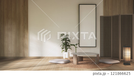 modern japan Low table and pillow in room minimalist scene with decoration muji style. modern japan Low table and pillow in room minimalist scene with decoration muji style. 121866625