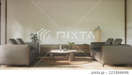 Scene living room have sofa and decoration wooden japanese  minimalist design. 121866646