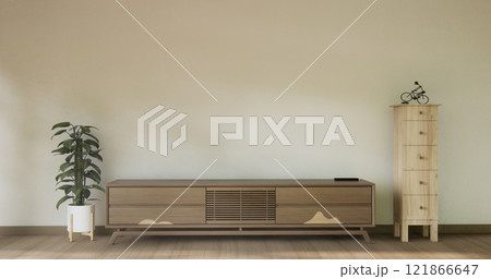 Modern Cabinet wood design on white wall room scene. 121866647