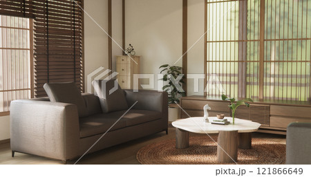 Scene living room have sofa and decoration wooden japanese  minimalist design. 121866649