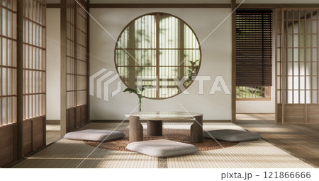 modern japan Low table and pillow in room minimalist scene with decoration muji style. modern japan Low table and pillow in room minimalist scene with decoration muji style. 121866666