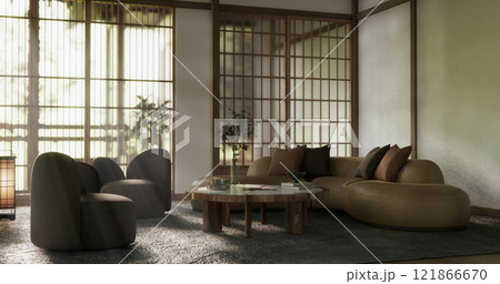 Scene living room have sofa and decoration wooden japanese minimalist design. Scene living room have sofa and decoration wooden japanese minimalist design. 121866670
