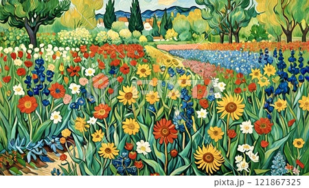ゴッホタッチの花畑 121867325