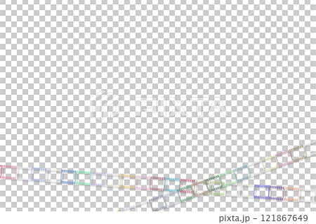 カラフルなネガフィルムが繋がったラインが交差するフレーム 121867649
