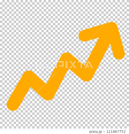 Illustration of a jagged arrow rising upward to the right 121867752