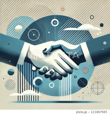 抽象的な握手デザインが象徴する信頼と協力のビジネスイラスト   抽象的な握手デザインが象徴する信頼と協力のビジネスイラスト   121867985