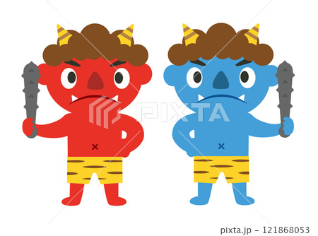 節分_豆まき_鬼払い_赤鬼・青鬼（日本の風習） のイラスト素材