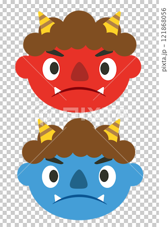 Setsubun_Bean-throwing_Demon-banishing_Red and blue demon faces Setsubun_Bean-throwing_Demon-banishing_Red and blue demon faces 121868056