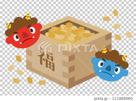 Setsubun_Bean Throwing_Evil spirits and ward off bad luck (Red and Blue Demons) 121868060