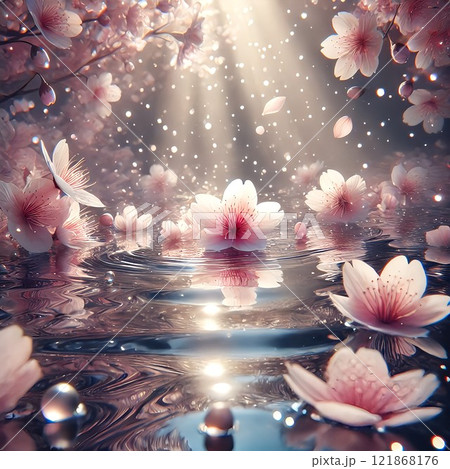 静かな小川に舞う桜の花びら｜Sakura Petals on a Tranquil Stream 121868176