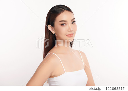 Beautiful young asian woman with clean fresh skin on white background, Face care, Facial treatment, Cosmetology, beauty and spa, Asian women portrait. 121868215
