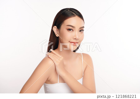 Beautiful young asian woman with clean fresh skin on white background, Face care, Facial treatment, Cosmetology, beauty and spa, Asian women portrait. 121868221