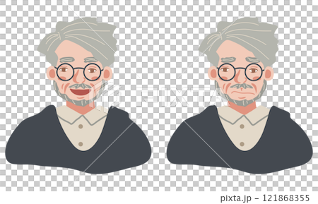 メガネをかけた笑顔のシニア男性の上半身 121868355