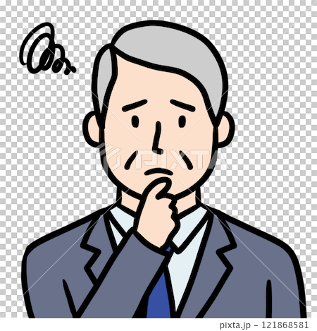 Senior man in a suit (troubled, puts hand on, mark 1) 121868581
