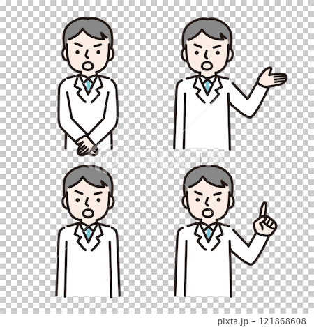 本気で話しかける白衣姿の男性(上半身):イラスト素材 本気で話しかける白衣姿の男性(上半身):イラスト素材 121868608