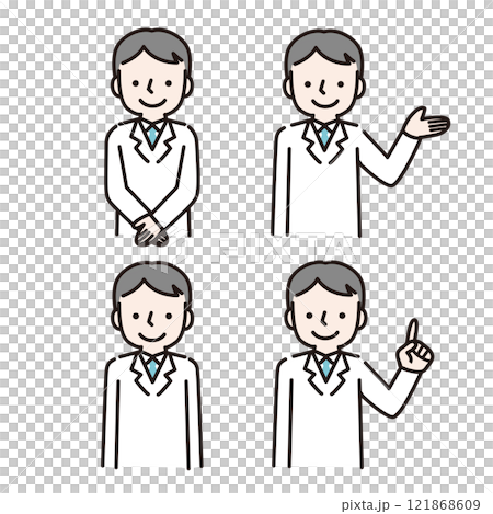 A man in a white coat explaining with a smile (upper body): Illustration material A man in a white coat explaining with a smile (upper body): Illustration material 121868609