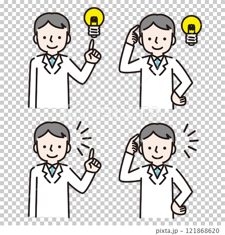 A man in a lab coat with a flash of inspiration (upper body): Illustration material 121868620