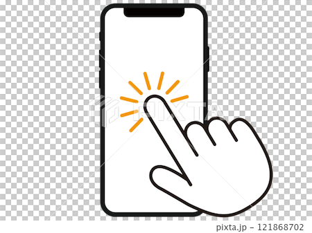クリック,チェック,タッチ,スマホ,スマートフォン,指,手,操作,アイコン,シンプル,フラット,透過 121868702