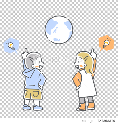 学ぶ子供たち 世界 好奇心 シンプルでかわいい線画イラスト 学ぶ子供たち 世界 好奇心 シンプルでかわいい線画イラスト 121868810
