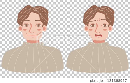Young man upper body icon set (smile and troubled face) Young man upper body icon set (smile and troubled face) 121868937