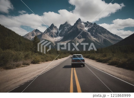 old vintage car on road travel old vintage car on road travel 121868999