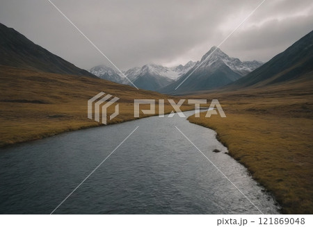 mountain river beautiful landscape 121869048