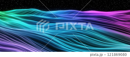 Colorful neon waves flowing under starry sky Colorful neon waves flowing under starry sky 121869080
