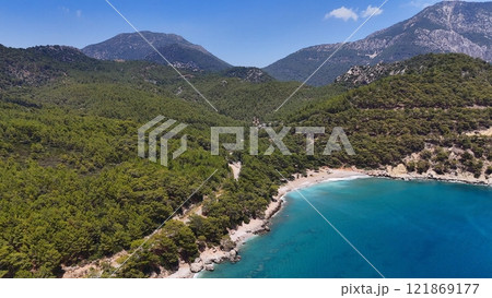 Turquoise Bay with Forested Hills and Rocky Shore Turquoise Bay with Forested Hills and Rocky Shore 121869177