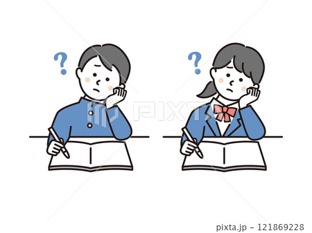 勉強で悩む学生の男女 121869228
