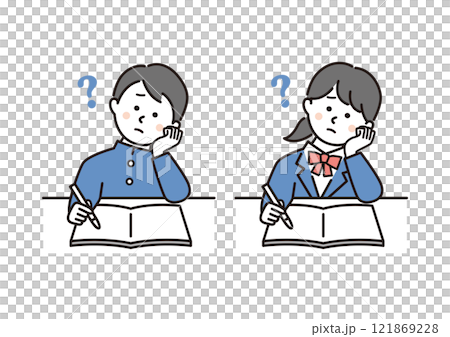 勉強で悩む学生の男女 121869228