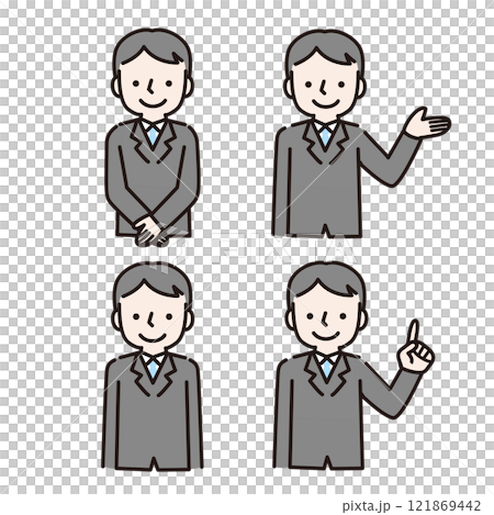 笑顔で案内するスーツ姿の男性:イラスト素材 上半身 笑顔で案内するスーツ姿の男性:イラスト素材 上半身 121869442