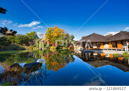 養浩館庭園の雪吊りと紅葉風景  養浩館庭園の雪吊りと紅葉風景 121869527