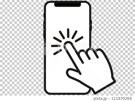 クリック,チェック,タッチ,スマホ,スマートフォン,指,手,操作,アイコン,シンプル,フラット,透過 121870269
