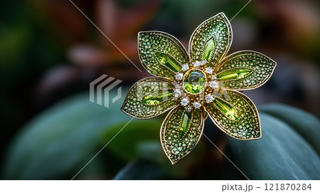 緑宝石の花型ブローチ 121870284